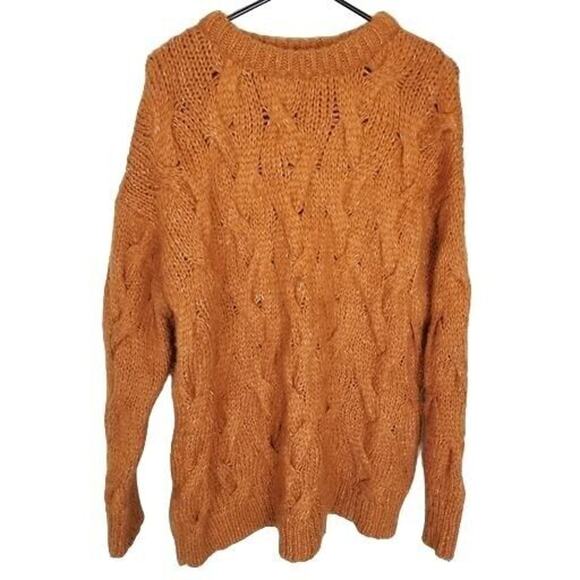 ZARA Womens Cable Knit Wool Mohair Sweater Chunky Oversized Rust Orange Size S - Picture 1 of 8